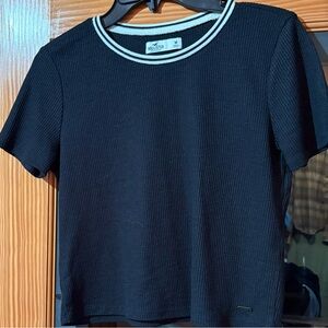 Hollister Navy Ribbed Short Sleeve Top